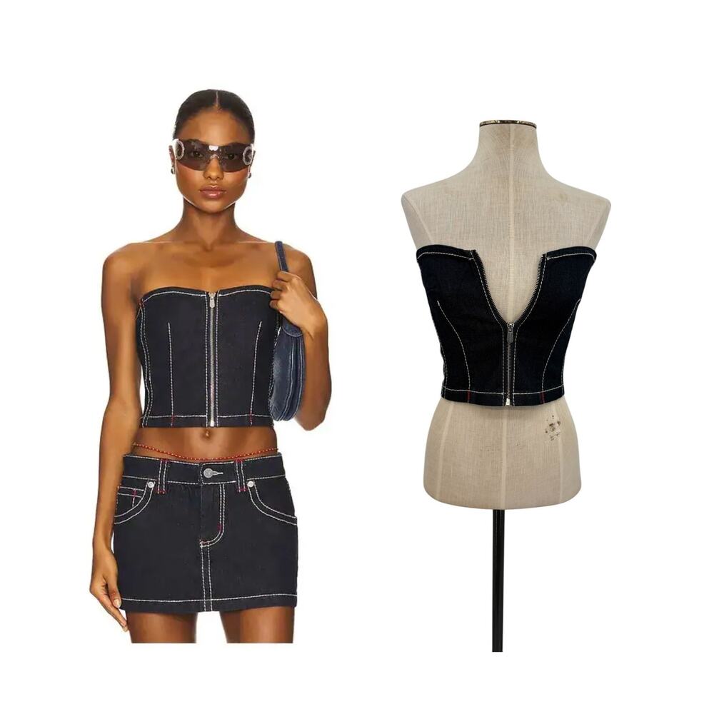 Abrand‎ Jeans Cameron Denim Bustier Top Dark Wash Strapless Corset Size XS